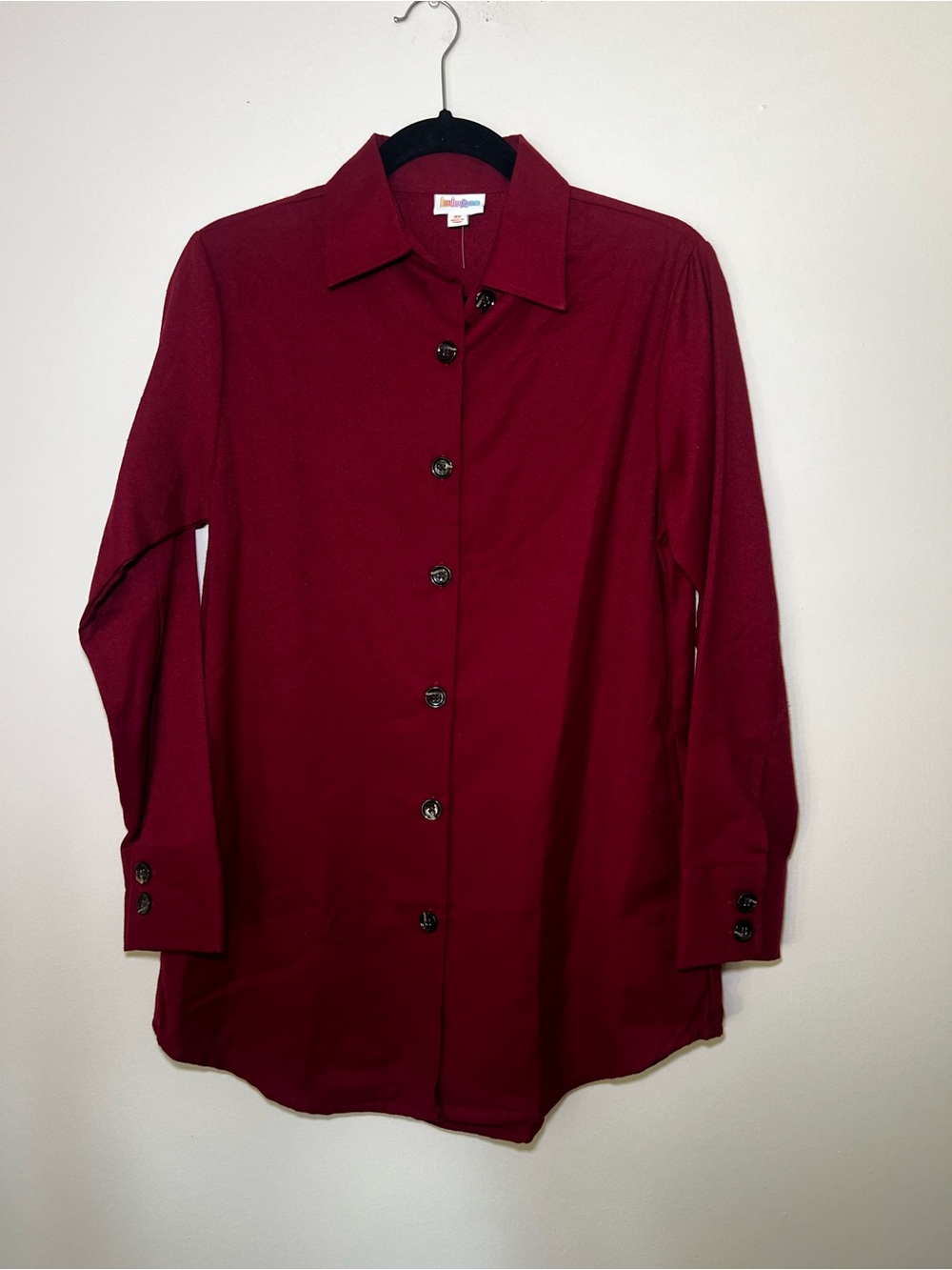 LuLaRoe Abigail Long Sleeve Button-Up Shacket Deep Red